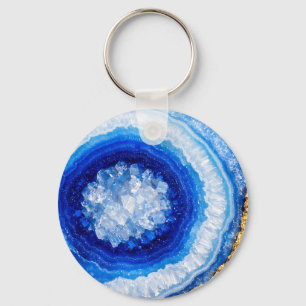 Blue Gold Geode Resin Pattern Keychain