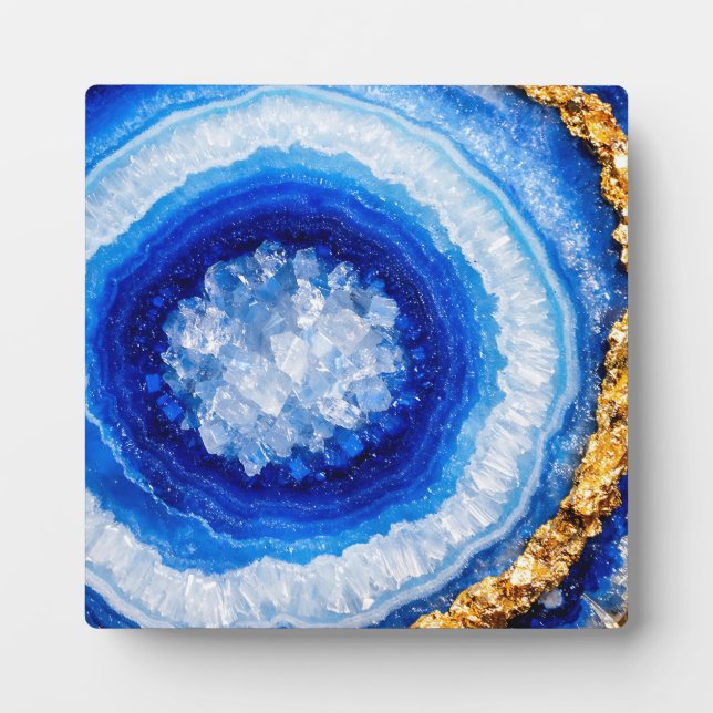 Blue Gold Geode Resin Pattern Plaque (Front)