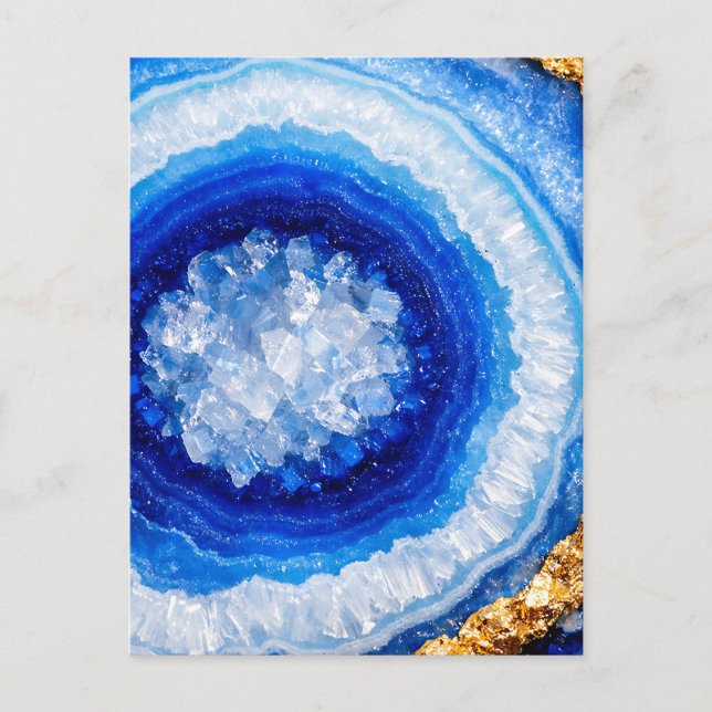 Blue Gold Geode Resin Pattern Postcard (Front)