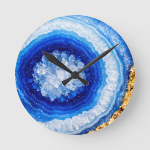 Blue Gold Geode Resin Pattern Round Clock