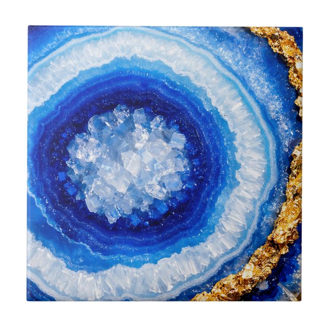 Blue Gold Geode Resin Pattern Tile (Front)