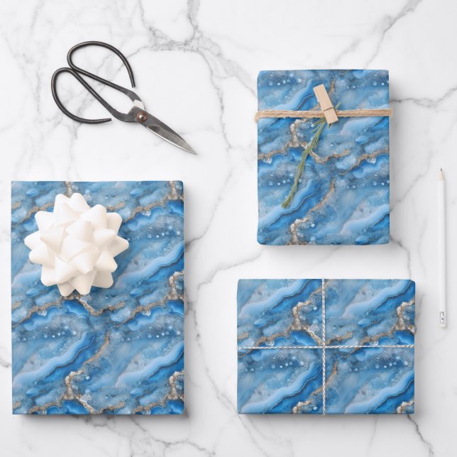 Blue & Gold Geode  Wrapping Paper Sheet (Front)