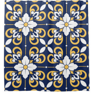 Blue gold geometric decorative Moroccan tile