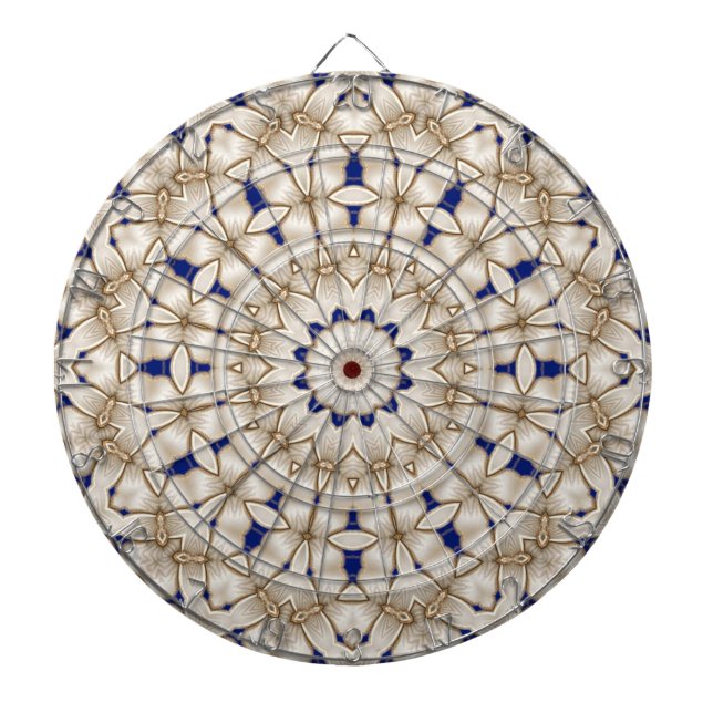 Blue Gold Geometric Floral Dartboard (Front)