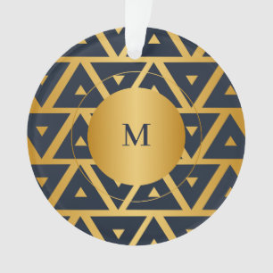 Blue Gold Geometric pattern Personalized Ornament