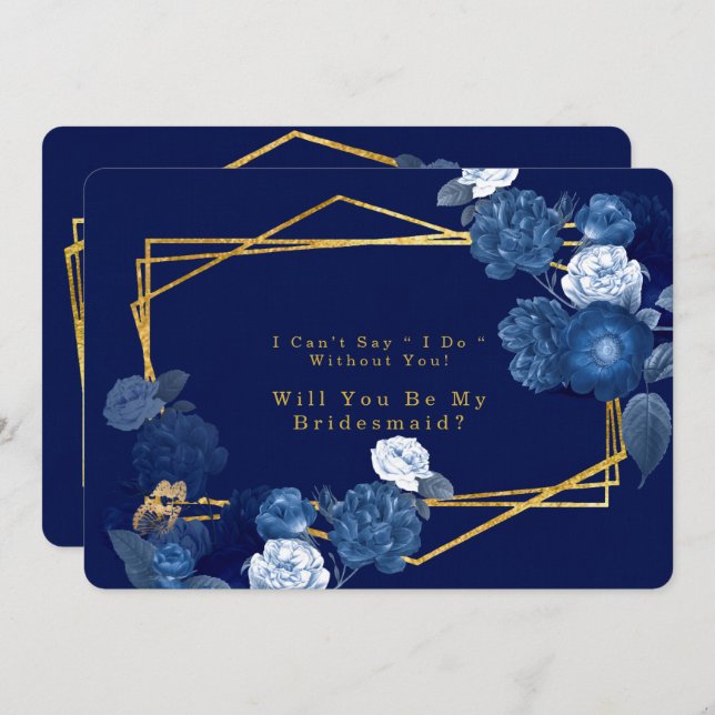 Blue & Gold Geometric Will You Be My Bridesmaid Invitation (Front/Back)