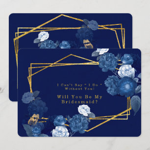 Blue & Gold Geometric Will You Be My Bridesmaid Invitation