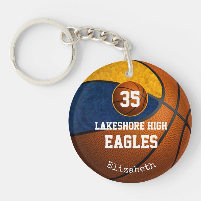Blue gold girls basketball play like a girl keychain (Front)