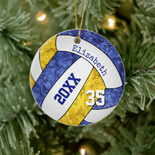 blue gold girly volleyball team colours ceramic ornament