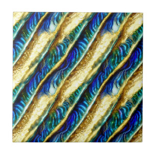 Blue gold glam liquid puau shell seamless pattern tile