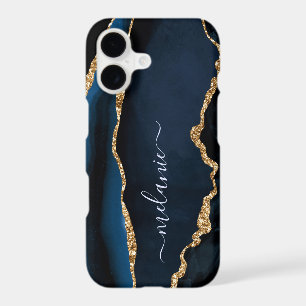 Blue Gold Gliter iPhone Case Personalized Name