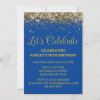 Blue & Gold Glitter 50th Birthday Let's Celebrate