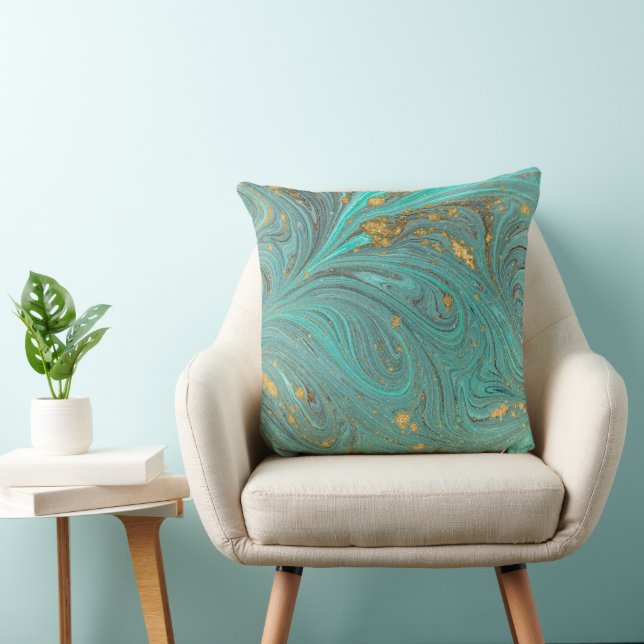 Blue gold glitter abstract  throw pillow (Chair)