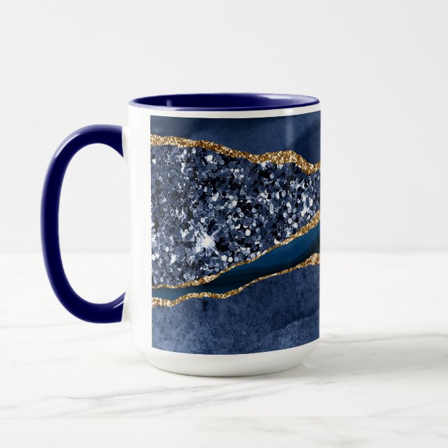  Blue Gold Glitter Agate Marble Elegant Modern Mug (Left)