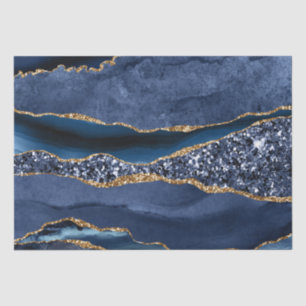 Blue Gold Glitter Agate Marble Trendy Decoupage Tissue Paper