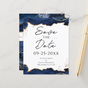 Blue Gold Glitter Agate Save the Date