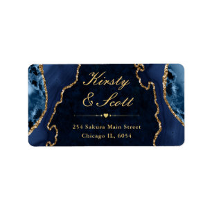 Blue & Gold Glitter Agate Wedding address label