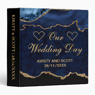 Blue & Gold Glitter Agate Wedding Photo Album Binder