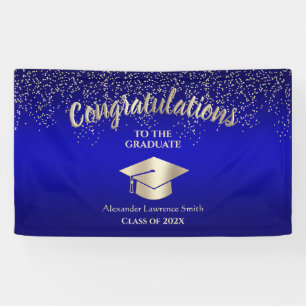 Blue Gold Glitter Class of 2021 Graduation Banner