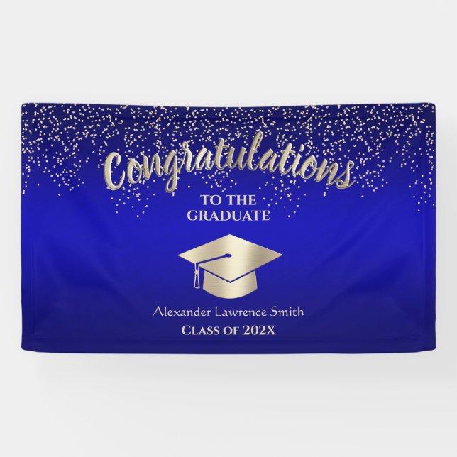 Blue Gold Glitter Class of 2024 Graduation Banner (Horizontal)