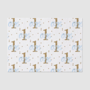 Blue & Gold Glitter Confetti 1 1st Birthday Party Tissue Paper