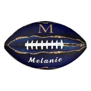 Blue Gold Glitter Football Gift Custom Name Letter