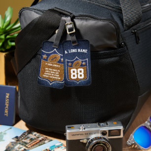 Blue & Gold Glitter Football Player Team Spirit Luggage Tag