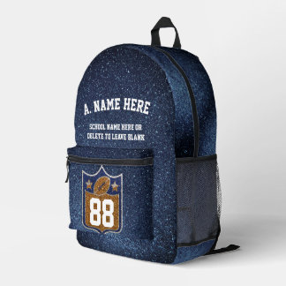 Blue & Gold Glitter Football Player Team Spirit Printed Backpack