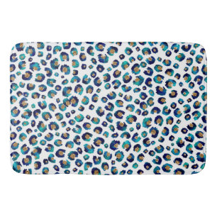 Blue Gold Glitter Leopard Pattern Bath Mat