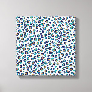 Blue Gold Glitter Leopard Pattern Canvas Print