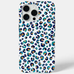 Blue Gold Glitter Leopard Pattern iPhone 15 Pro Max Case