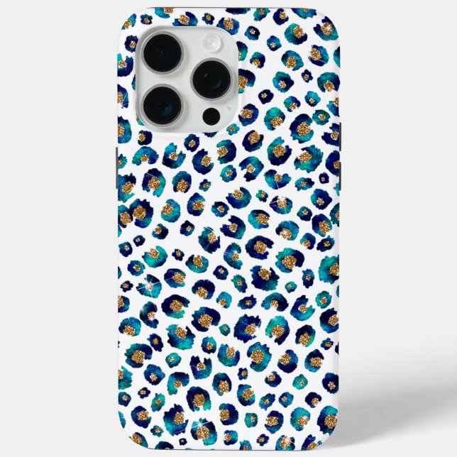 Blue Gold Glitter Leopard Pattern Case-Mate iPhone Case (Back)
