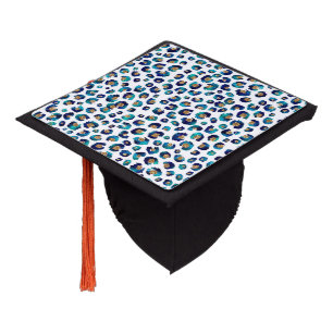 Blue Gold Glitter Leopard Pattern Graduation Cap Topper