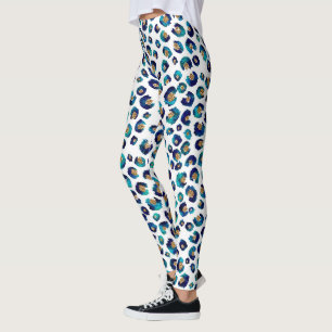 Blue Gold Glitter Leopard Pattern Leggings