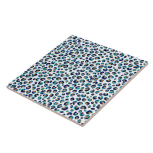 Blue Gold Glitter Leopard Pattern Tile