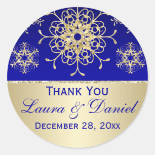 Blue, Gold Glitter LOOK Snowflake Wedding Sticker