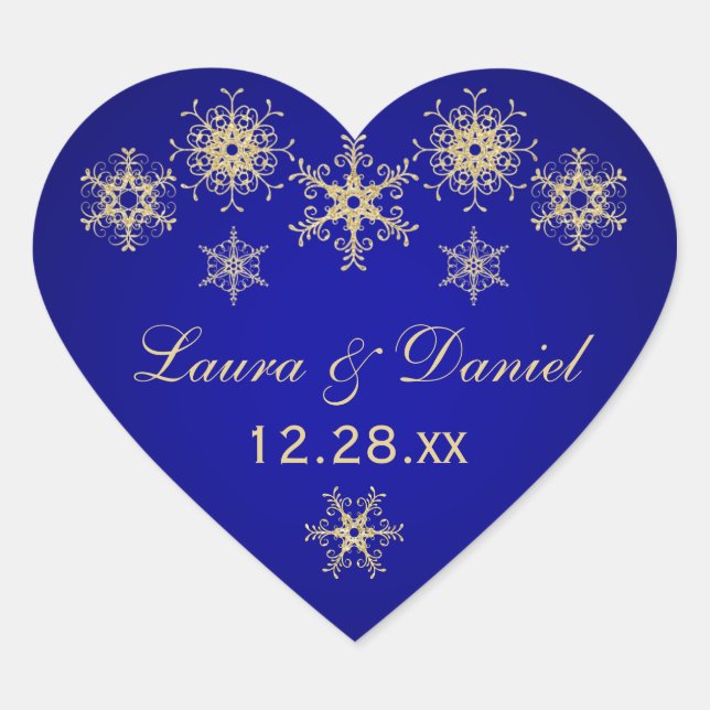 Blue, Gold Glitter LOOK Snowflake Wedding Sticker (Front)