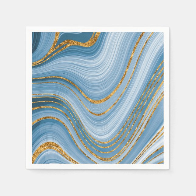 Blue Gold Glitter Marble Elegant Abstract  Napkin (Front)