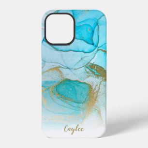 Blue Gold Glitter Marble Personalized Case