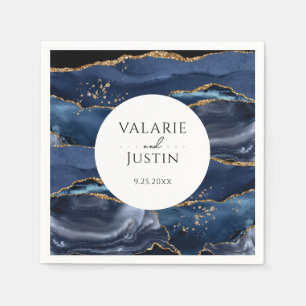 Blue Gold Glitter Marble Wedding  Napkins