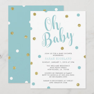 Blue & Gold Glitter Oh Baby Shower Invitation