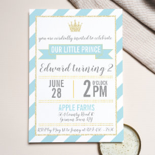 Blue Gold Glitter Prince Birthday Invitation