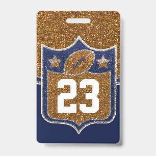 Blue & Gold Glitter School Football Team Sports Badge