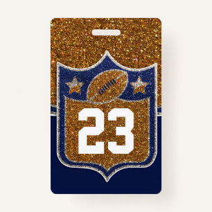 Blue & Gold Glitter School Football Team Sports Badge