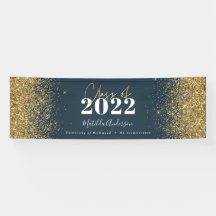 blue gold glitter script class of graduation 