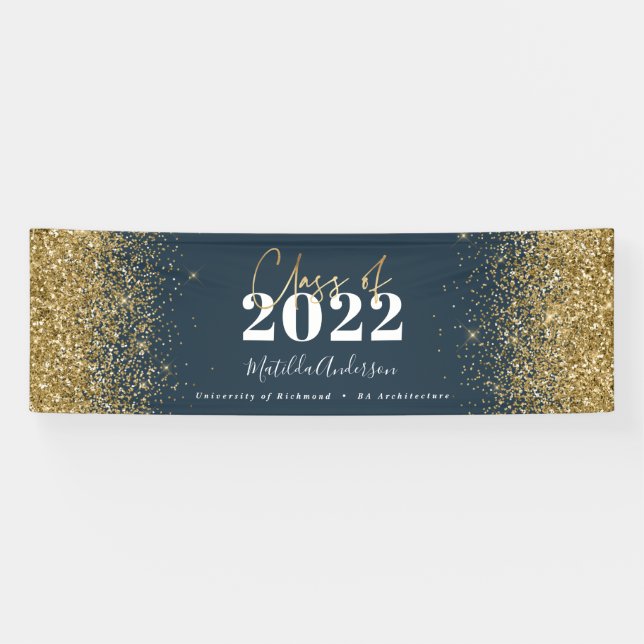 blue gold glitter script class of graduation  banner (Horizontal)