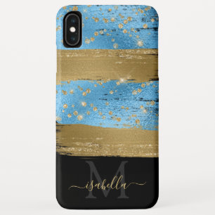 Blue Gold Glitter Script Monogrammed iPhone XS Max Case