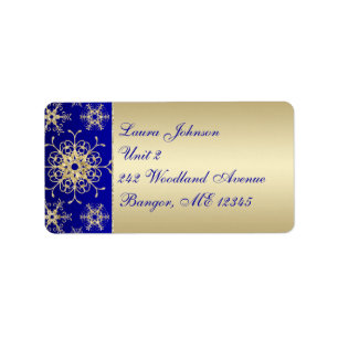 Blue, Gold Glitter Snowflakes Return Address Label