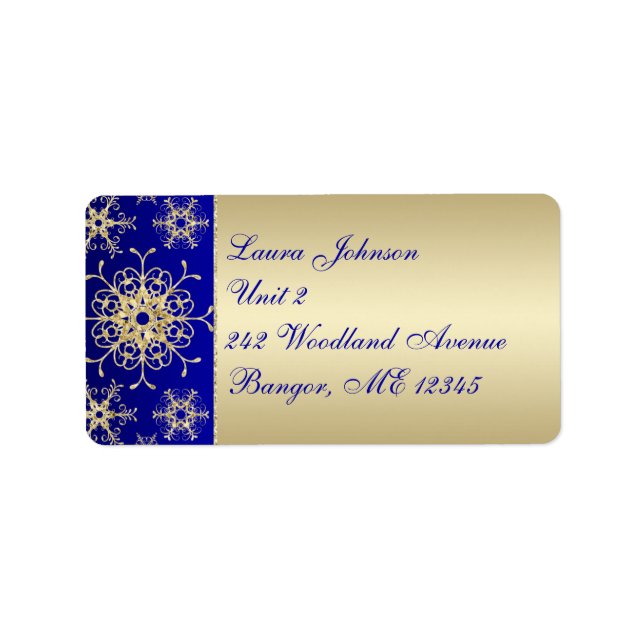 Blue, Gold Glitter Snowflakes Return Address Label (Front)