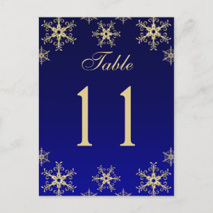 Blue, Gold Glitter Snowflakes Table Number Card